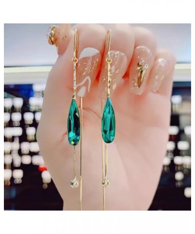 South Korea's Long Green Crystal Earstring Temperament Simple Tassel Earrings Women's Jewelry,D E $12.18 Earrings