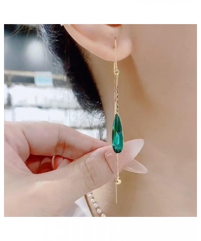 South Korea's Long Green Crystal Earstring Temperament Simple Tassel Earrings Women's Jewelry,D E $12.18 Earrings