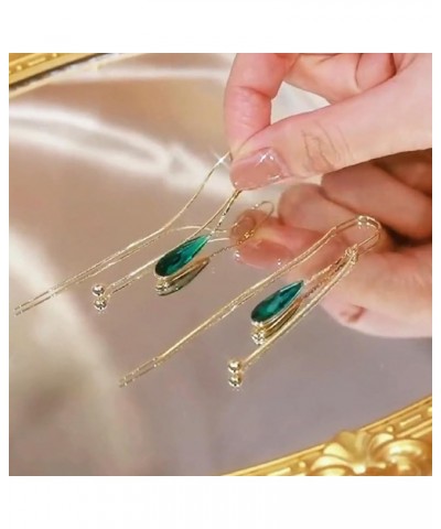 South Korea's Long Green Crystal Earstring Temperament Simple Tassel Earrings Women's Jewelry,D E $12.18 Earrings