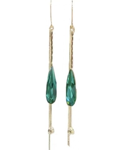 South Korea's Long Green Crystal Earstring Temperament Simple Tassel Earrings Women's Jewelry,D E $12.18 Earrings