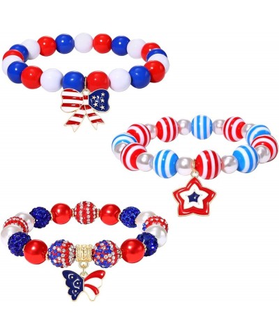 Red White Blue Beaded Bracelets Patriotic Beaded Stretch Bracelet for Women 4th of July American Flag Butterfly Star Bracelet...