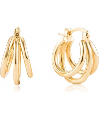 Gold Triple Hoop Earrings for Women 14K Gold Triple Open Earrings $9.34 Earrings