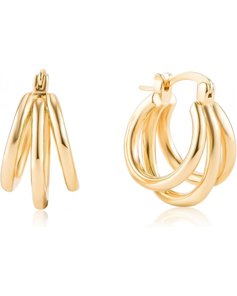 Gold Triple Hoop Earrings for Women 14K Gold Triple Open Earrings $9.34 Earrings