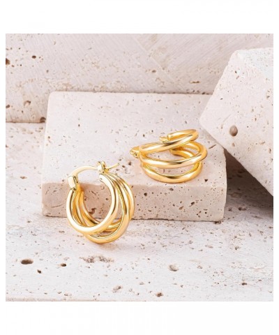 Gold Triple Hoop Earrings for Women 14K Gold Triple Open Earrings $9.34 Earrings