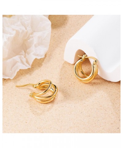 Gold Triple Hoop Earrings for Women 14K Gold Triple Open Earrings $9.34 Earrings