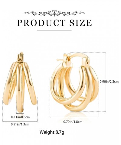 Gold Triple Hoop Earrings for Women 14K Gold Triple Open Earrings $9.34 Earrings