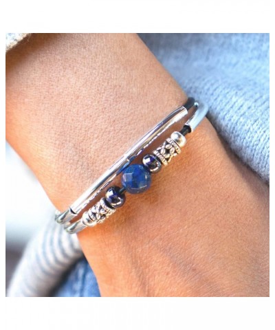 Blue Ocean Adjustable Silver 2 Strand Bracelet with Blue Lapis and Silver Beads in Natural Black Leather $36.34 Bracelets