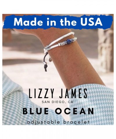 Blue Ocean Adjustable Silver 2 Strand Bracelet with Blue Lapis and Silver Beads in Natural Black Leather $36.34 Bracelets