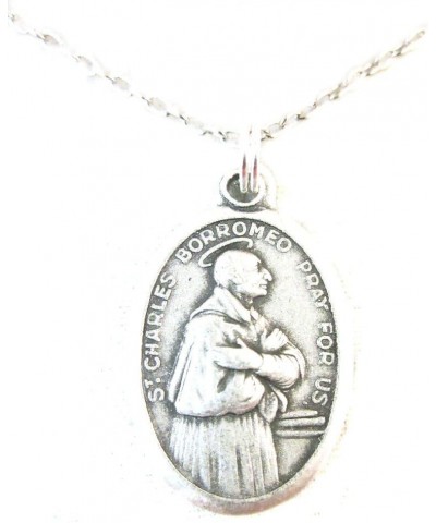 Silver Tone St Charles Borromeo Pray for Us Medal Pendant Necklace Ladies 20 inch Chain $11.73 Necklaces