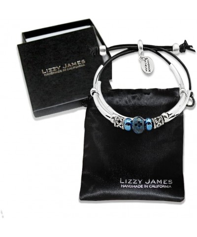 Blue Ocean Adjustable Silver 2 Strand Bracelet with Blue Lapis and Silver Beads in Natural Black Leather $36.34 Bracelets