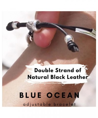 Blue Ocean Adjustable Silver 2 Strand Bracelet with Blue Lapis and Silver Beads in Natural Black Leather $36.34 Bracelets