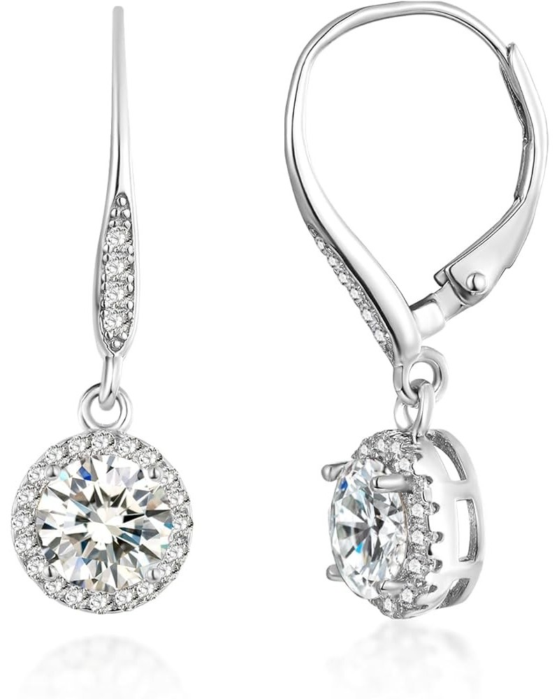 Moissanite Dangle Earrings for Women,18K White Gold Plated 925 Sterling Silver 2ct Round Brilliant D Color VVS1 lab Created D...