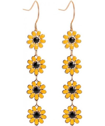 Flower Daisy Long Earrings Bohemian Sunflower Floral Drop Dangle Earrings 60s 70s Cute Holiday Earrings C-yellow $6.53 Earrings