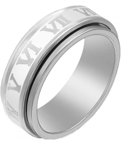 Unisex Stainless Steel Roman Numerals Spin Worry Ring for Anxiety Silver 02-8mm $7.69 Rings