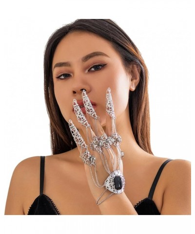 Punk Finger Bracelets with Ring,Exaggerated Finger Wrist Chains Gothic Halloween Body Accessory Jewelry for Women Flower-silv...