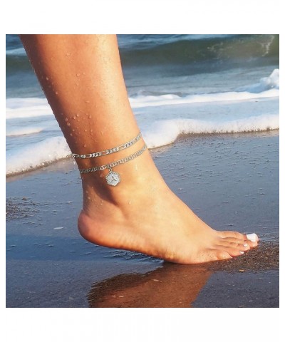 Initial Ankle Bracelets for Women, 14K Gold Plated Double Layered Initial Anklets Jewelry for Women Teen J-Silver $10.44 Anklets