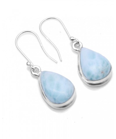 Solid 925 Sterling Silver Natural Larimar Gemstone Drop Dangle Earrings For Women & Girls $16.51 Earrings