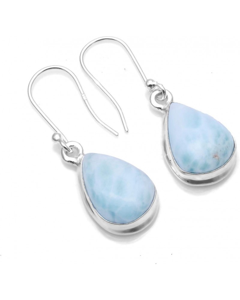 Solid 925 Sterling Silver Natural Larimar Gemstone Drop Dangle Earrings For Women & Girls $16.51 Earrings