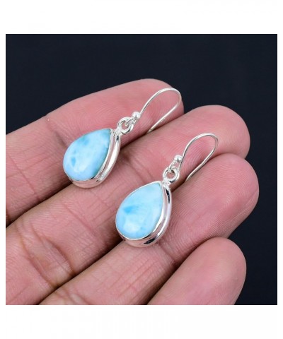 Solid 925 Sterling Silver Natural Larimar Gemstone Drop Dangle Earrings For Women & Girls $16.51 Earrings