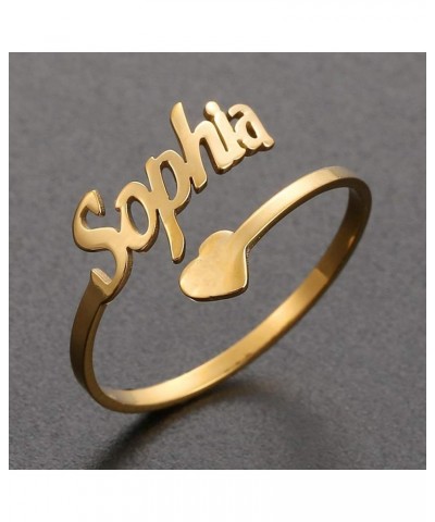 Custom name ring Personalized Engraved Heart Rings Adjustable collares For Girlfriend,Wife,Mom Gifts Statement Jewelry Gold $...