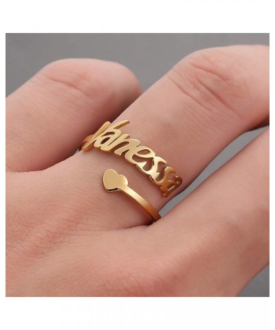 Custom name ring Personalized Engraved Heart Rings Adjustable collares For Girlfriend,Wife,Mom Gifts Statement Jewelry Gold $...