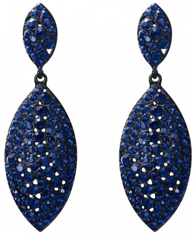 Women's Bridal Wedding Jewelry Crystal 2 Leaf Art Deco Drop Dangle Pierced Earrings Navy Blue Black-Tone $12.75 Earrings