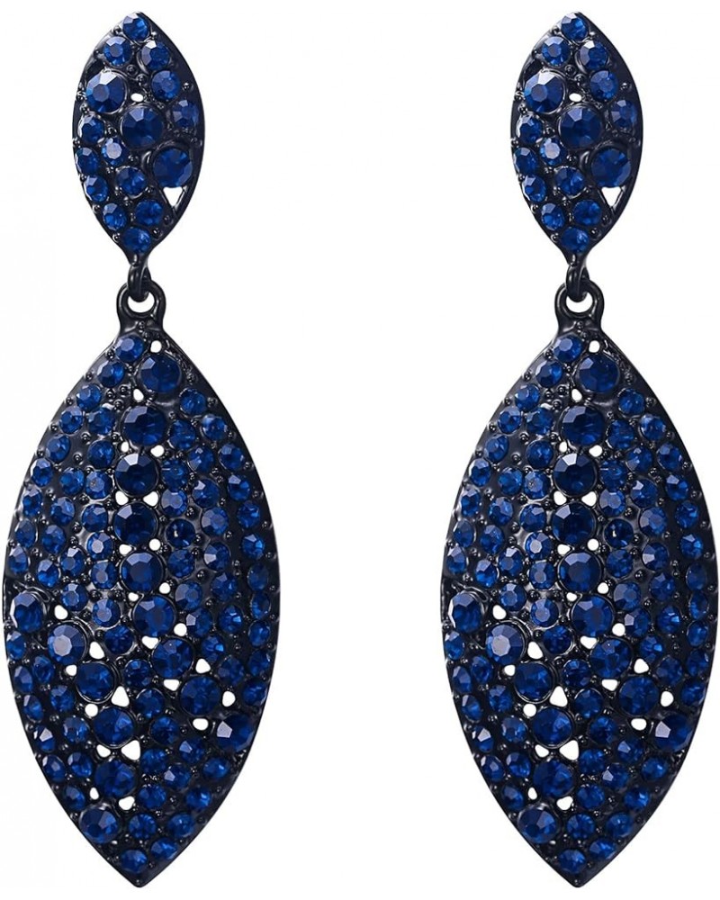 Women's Bridal Wedding Jewelry Crystal 2 Leaf Art Deco Drop Dangle Pierced Earrings Navy Blue Black-Tone $12.75 Earrings