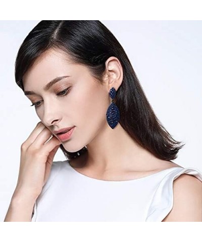 Women's Bridal Wedding Jewelry Crystal 2 Leaf Art Deco Drop Dangle Pierced Earrings Navy Blue Black-Tone $12.75 Earrings