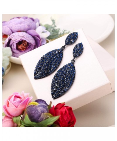 Women's Bridal Wedding Jewelry Crystal 2 Leaf Art Deco Drop Dangle Pierced Earrings Navy Blue Black-Tone $12.75 Earrings