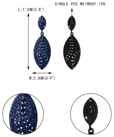 Women's Bridal Wedding Jewelry Crystal 2 Leaf Art Deco Drop Dangle Pierced Earrings Navy Blue Black-Tone $12.75 Earrings