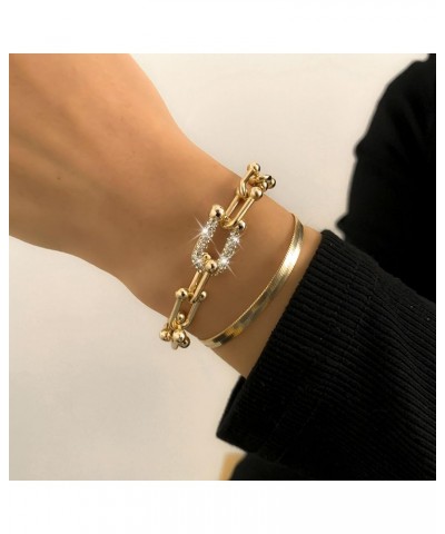 Gold Bracelets for Women Gold Plated Bracelets Non Tarnish Stackable Bracelets Set Cuban Chain Link Bracelets Rhinestone Tenn...