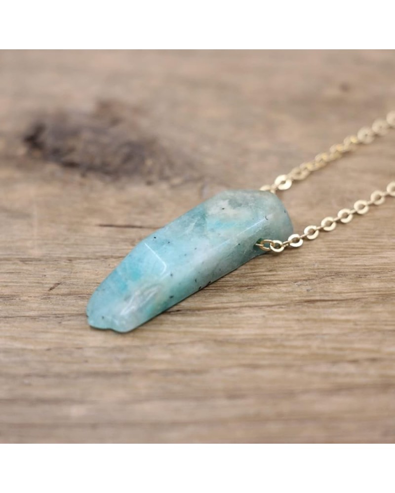 Gold Chains Raw Stone Slab Pendants Crystal Natural Quartzs Citrines Gems Necklace,Purple Jade Amazonite $9.59 Necklaces