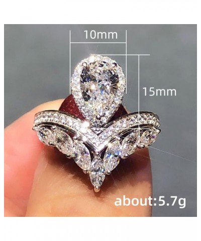 925 Sterling Silver Shiny Full Diamond Pear Marquise Cut Cubic Zirconia Rings Teardrop Crown Ring CZ Diamond Eternity Engagem...