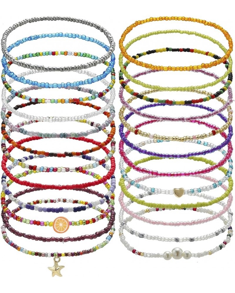 Beaded Anklets for Women Handmade Boho Elastic Beaded Ankle Bracelets Set Colorful Anklets for Teen Cute Anklets Style 2 $7.7...