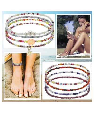 Beaded Anklets for Women Handmade Boho Elastic Beaded Ankle Bracelets Set Colorful Anklets for Teen Cute Anklets Style 2 $7.7...