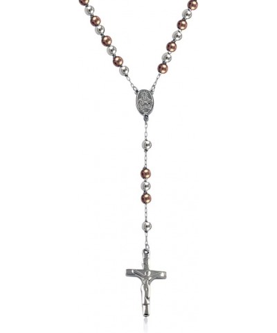 Stainless Steel Beaded Rosary Cross Necklace –6MM Crucifix Cross Medallion Rosary Chain Y-Necklace for Women & Men Religious ...