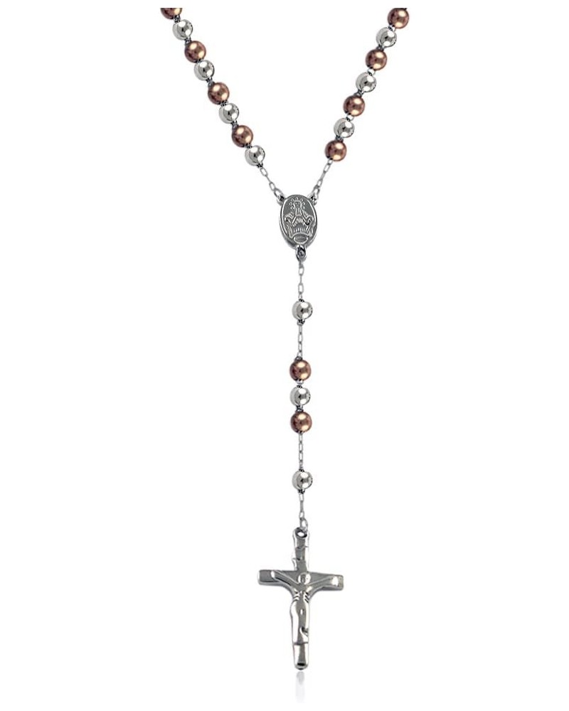 Stainless Steel Beaded Rosary Cross Necklace –6MM Crucifix Cross Medallion Rosary Chain Y-Necklace for Women & Men Religious ...