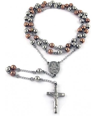 Stainless Steel Beaded Rosary Cross Necklace –6MM Crucifix Cross Medallion Rosary Chain Y-Necklace for Women & Men Religious ...