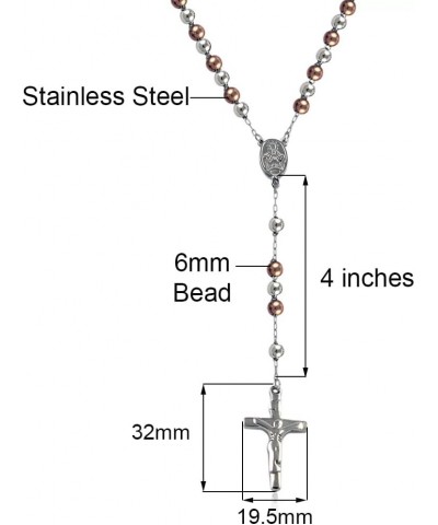 Stainless Steel Beaded Rosary Cross Necklace –6MM Crucifix Cross Medallion Rosary Chain Y-Necklace for Women & Men Religious ...