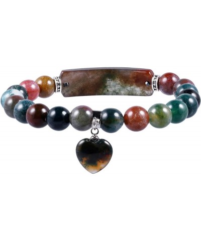 8MM Stretch Bracelets for Unisex, Healing Stone Bracelet with Dangle Heart Charm 7 indian agate stone $11.33 Bracelets