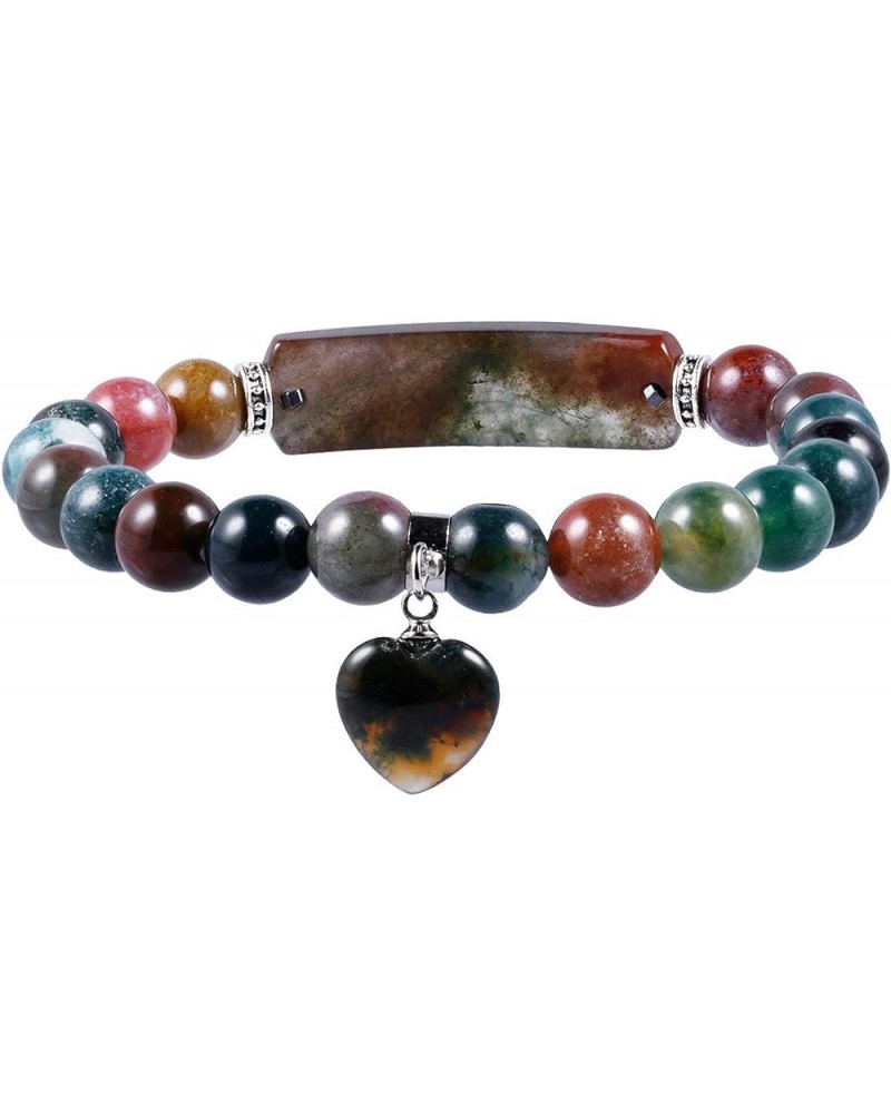 8MM Stretch Bracelets for Unisex, Healing Stone Bracelet with Dangle Heart Charm 7 indian agate stone $11.33 Bracelets