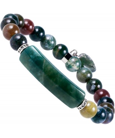 8MM Stretch Bracelets for Unisex, Healing Stone Bracelet with Dangle Heart Charm 7 indian agate stone $11.33 Bracelets