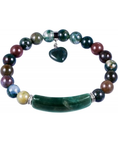 8MM Stretch Bracelets for Unisex, Healing Stone Bracelet with Dangle Heart Charm 7 indian agate stone $11.33 Bracelets