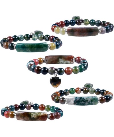 8MM Stretch Bracelets for Unisex, Healing Stone Bracelet with Dangle Heart Charm 7 indian agate stone $11.33 Bracelets