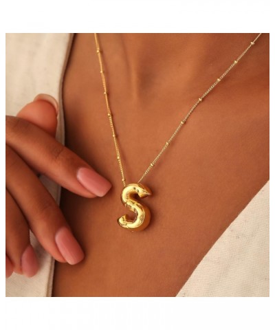 Bubble Letter Necklace 14K Gold Plated Balloon Initial Necklaces for Women Girls Dainty Alphabet Pendant Puffy Name Jewelry G...