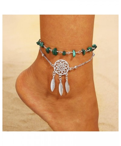 Dream Catcher/Dainty/Flower Bracelet Natural Stone Turquoise/Malachite/Moonstone Bracelet Adjustable 6+2in Link Chain Dreamca...