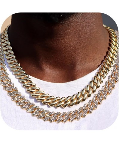 2pcs Cuban Link Chain for Men Women Iced Out Miami Cuban Necklaces Gold Silver 14mm Cuban Chain Necklace Sets Diamond Hip Hop...