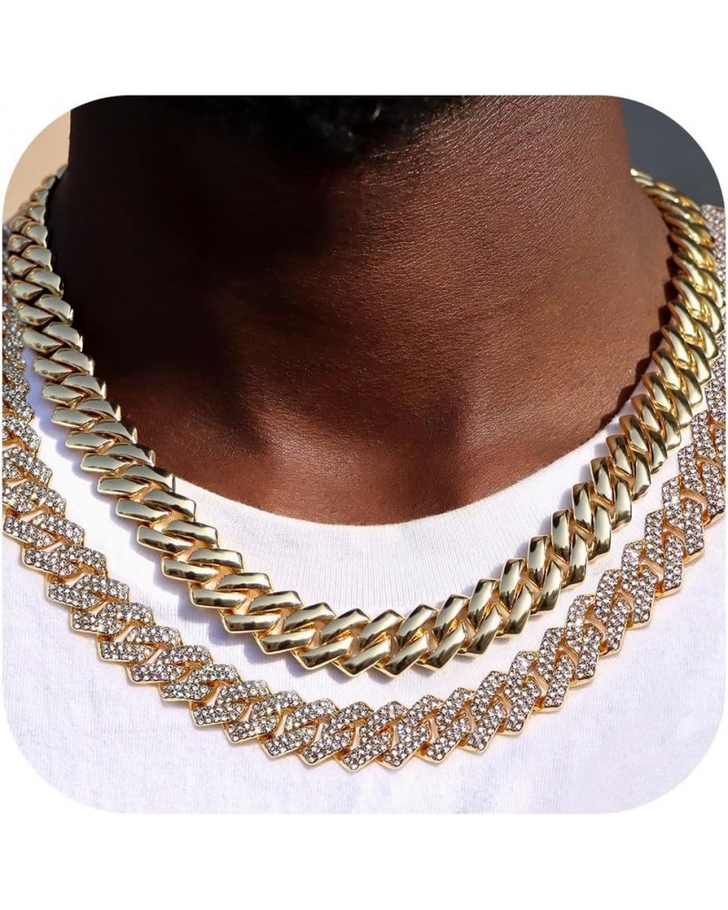 2pcs Cuban Link Chain for Men Women Iced Out Miami Cuban Necklaces Gold Silver 14mm Cuban Chain Necklace Sets Diamond Hip Hop...