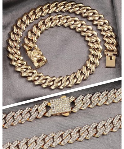 2pcs Cuban Link Chain for Men Women Iced Out Miami Cuban Necklaces Gold Silver 14mm Cuban Chain Necklace Sets Diamond Hip Hop...