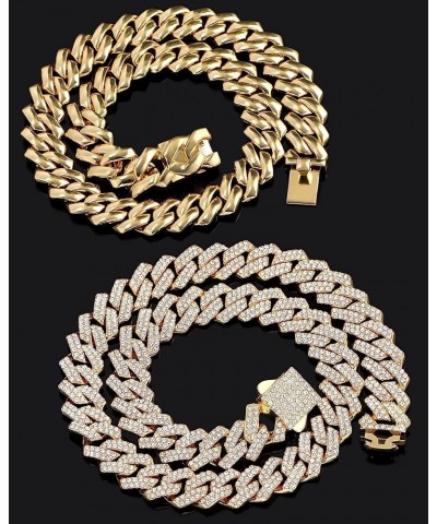 2pcs Cuban Link Chain for Men Women Iced Out Miami Cuban Necklaces Gold Silver 14mm Cuban Chain Necklace Sets Diamond Hip Hop...